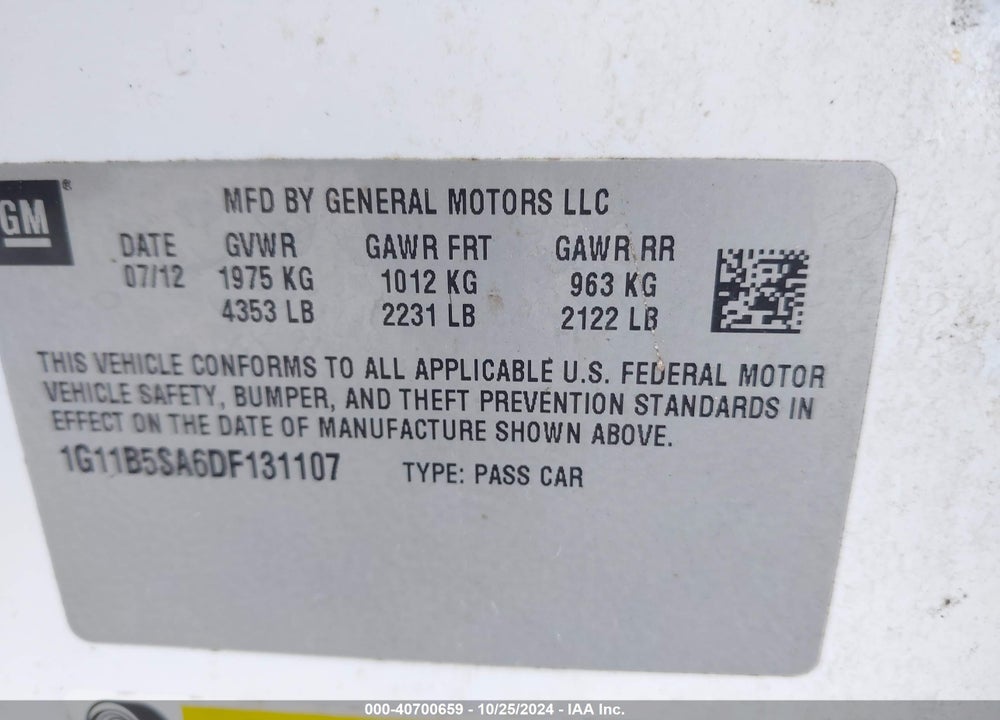 2013 CHEVROLET MALIBU 1LS VIN: 1G11B5SA6DF131107