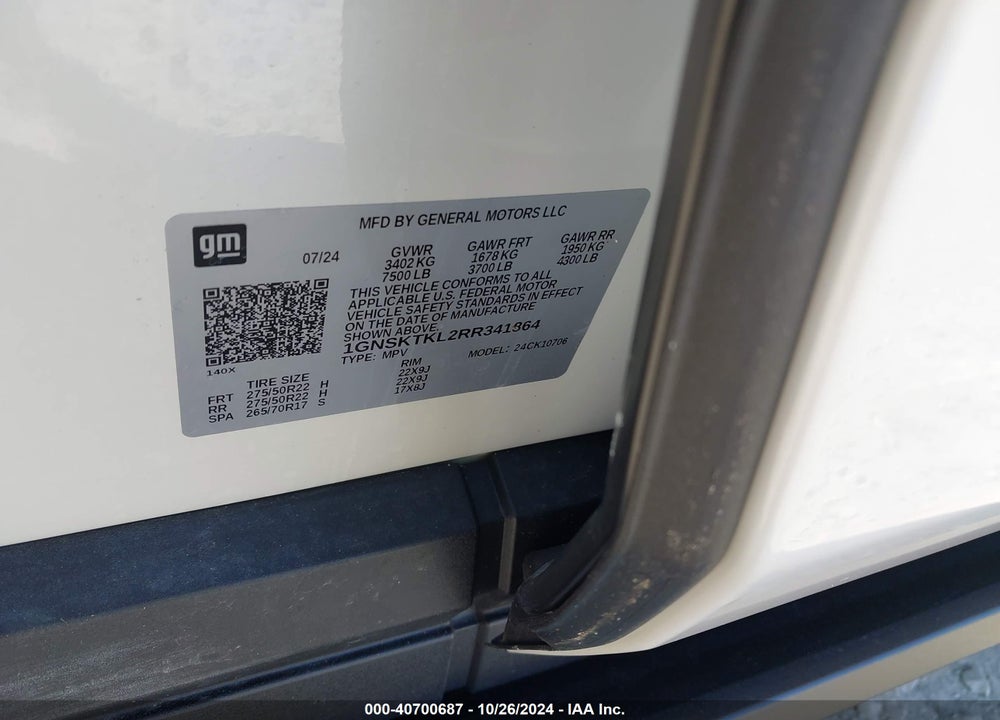 2024 CHEVROLET TAHOE 4WD HIGH COUNTRY VIN: 1GNSKTKL2RR341864
