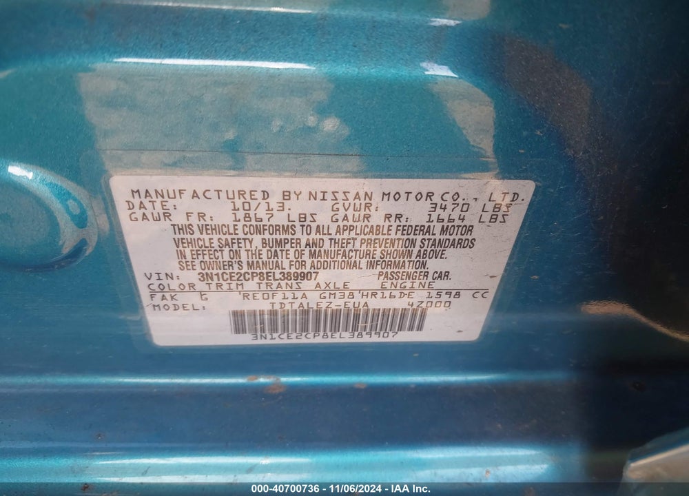 2014 NISSAN VERSA NOTE SV VIN: 3N1CE2CP8EL389907