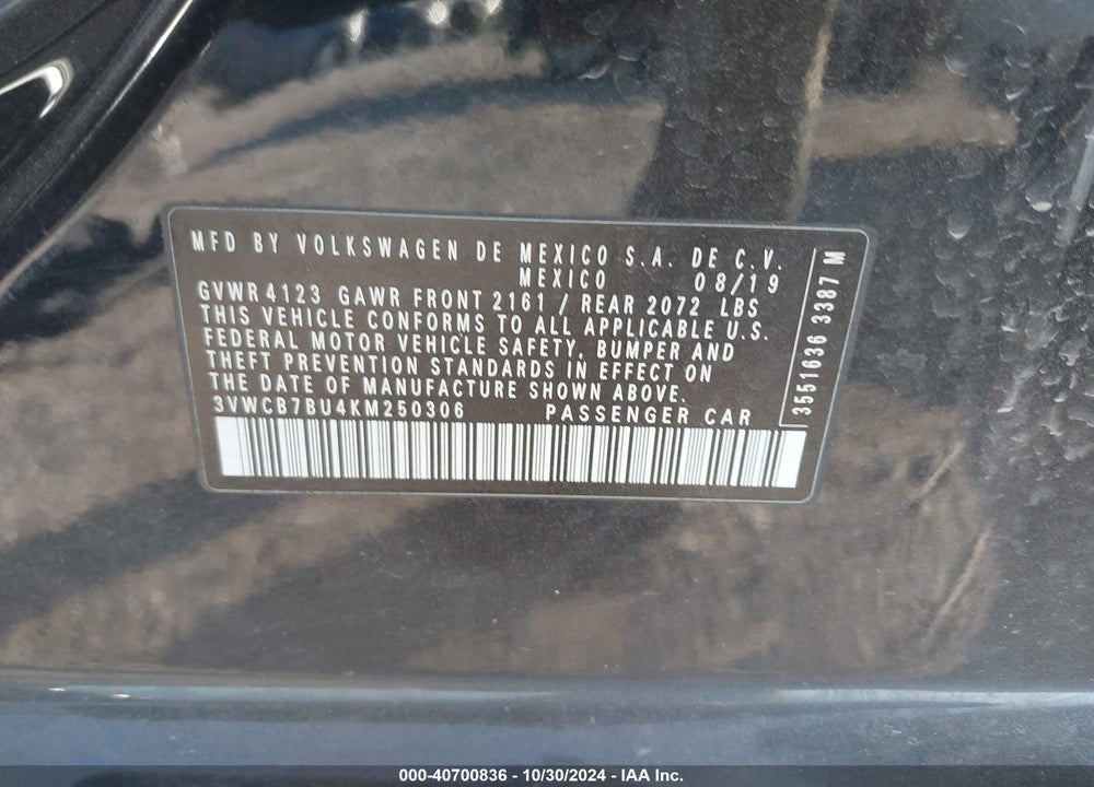 2019 VOLKSWAGEN JETTA 1.4T R-LINE/1.4T S/1.4T SE VIN: 3VWCB7BU4KM250306