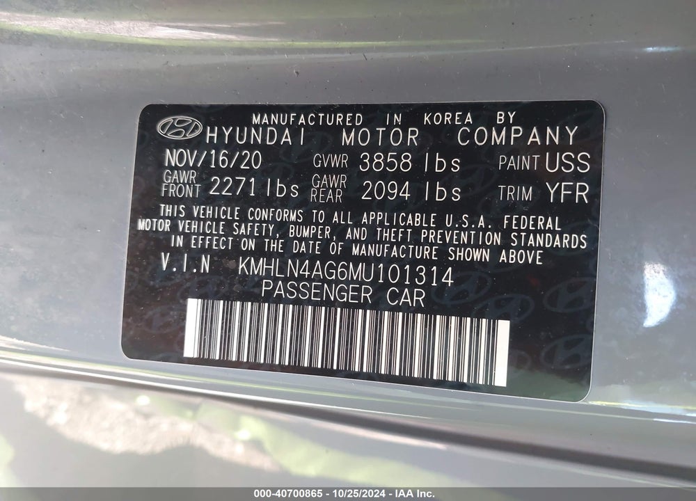 2021 HYUNDAI ELANTRA SEL VIN: KMHLN4AG6MU101314