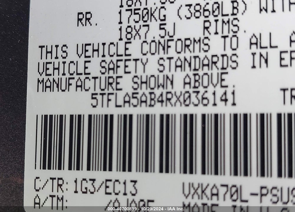2024 TOYOTA TUNDRA SR5 VIN: 5TFLA5AB4RX036141