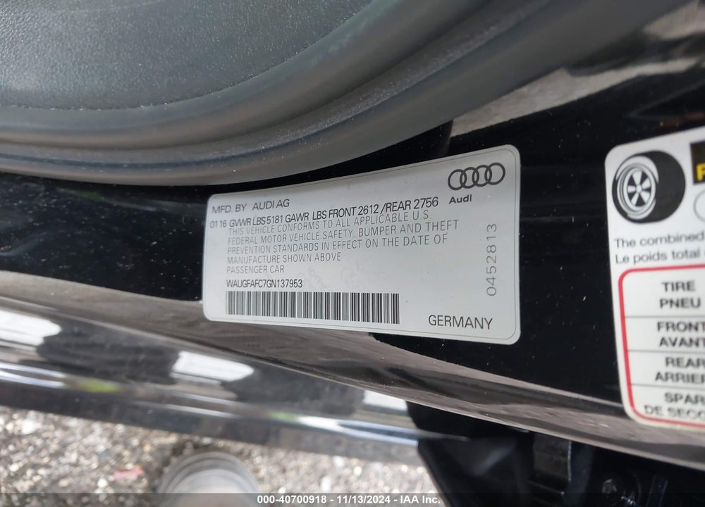 2016 AUDI A6 2.0T PREMIUM PLUS VIN: WAUGFAFC7GN137953