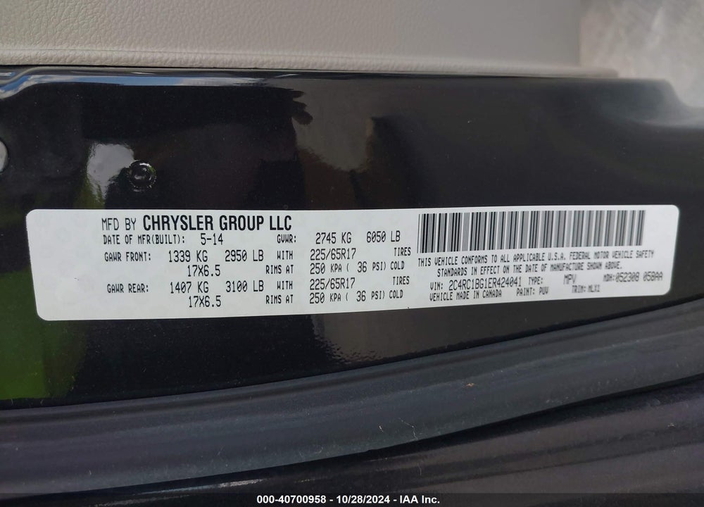 2014 CHRYSLER TOWN & COUNTRY TOURING VIN: 2C4RC1BG1ER424041