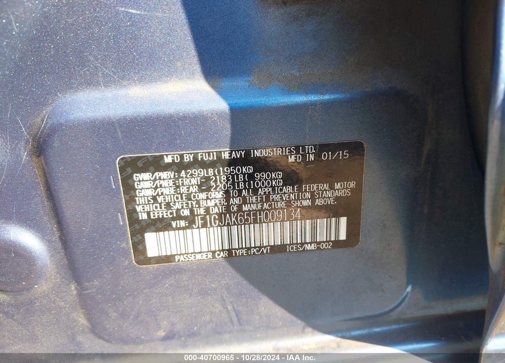 2015 SUBARU IMPREZA 2.0I PREMIUM VIN: JF1GJAK65FH009134