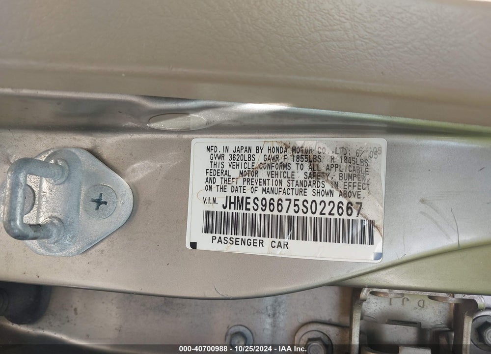 2005 HONDA CIVIC HYBRID VIN: JHMES96675S022667