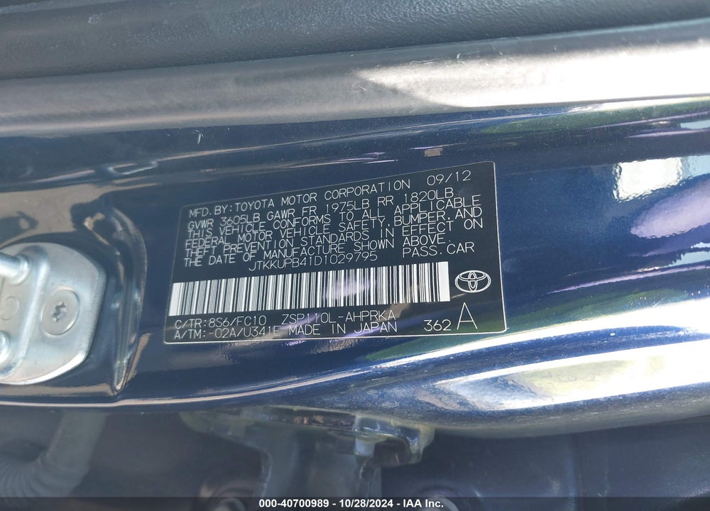 2013 SCION XD VIN: JTKKUPB41D1029795