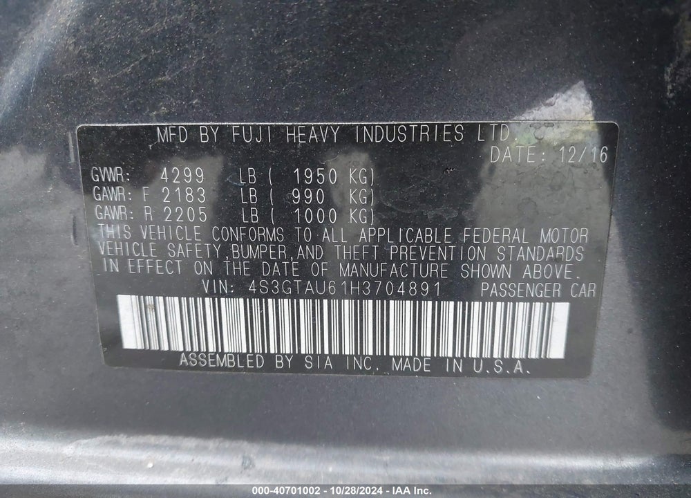 2017 SUBARU IMPREZA 2.0I LIMITED VIN: 4S3GTAU61H3704891