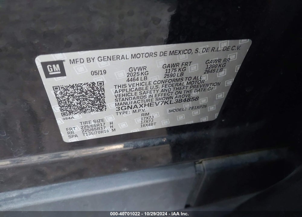 2019 CHEVROLET EQUINOX LS VIN: 3GNAXHEV7KL384858