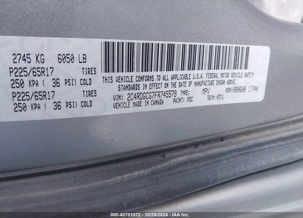 2015 DODGE GRAND CARAVAN SXT VIN: 2C4RDGCG7FR745579