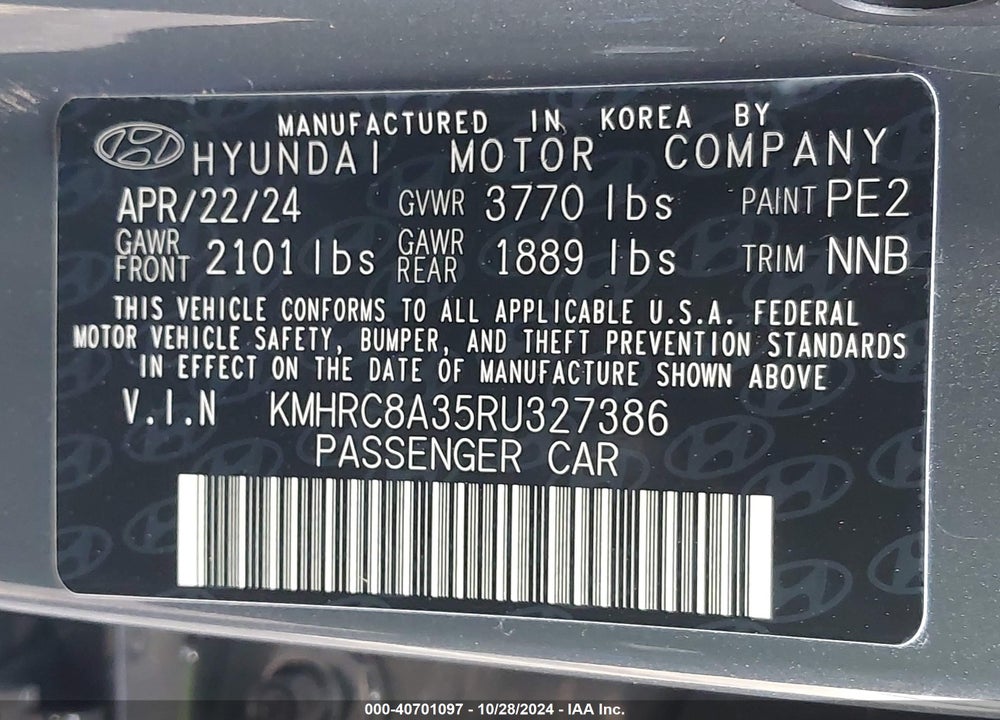 2024 HYUNDAI VENUE SEL VIN: KMHRC8A35RU327386