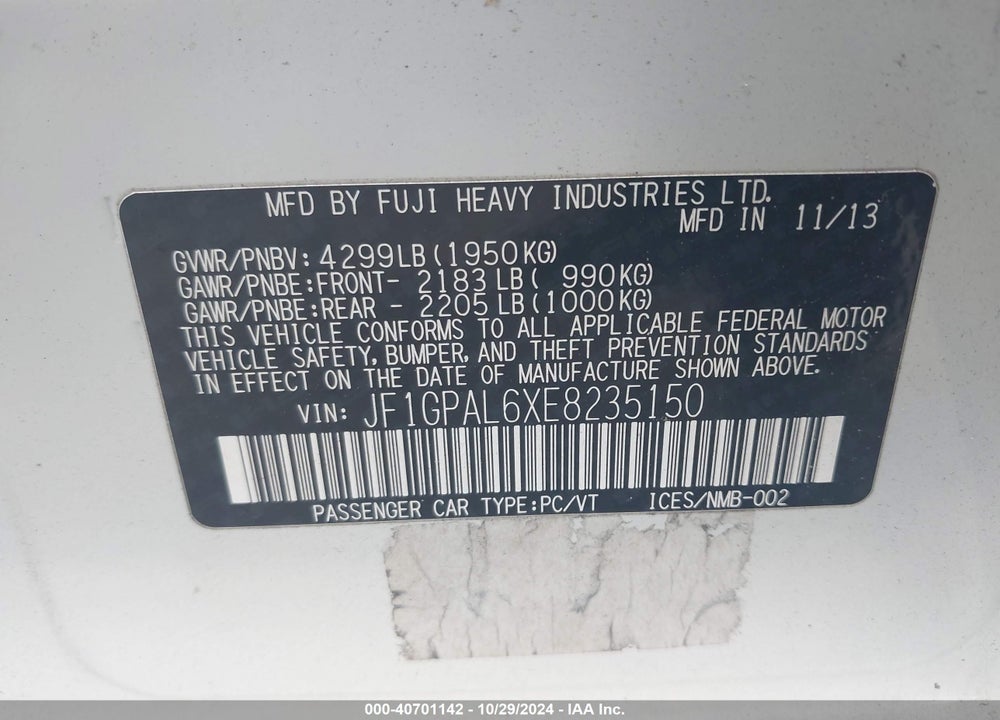 2014 SUBARU IMPREZA 2.0I SPORT PREMIUM VIN: JF1GPAL6XE8235150