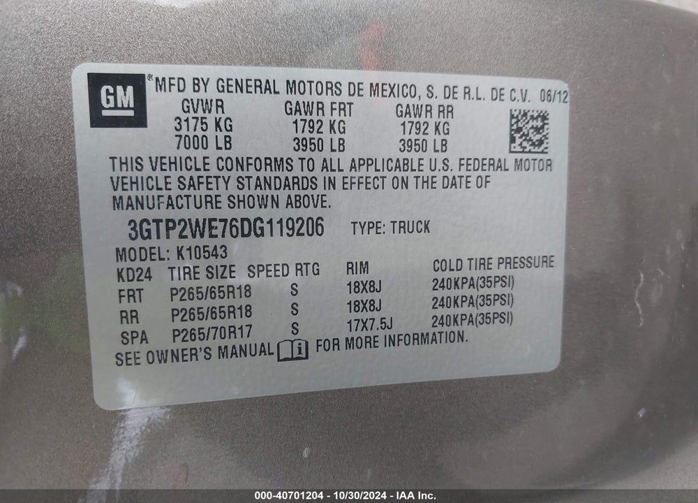 2013 GMC SIERRA 1500 SLT VIN: 3GTP2WE76DG119206