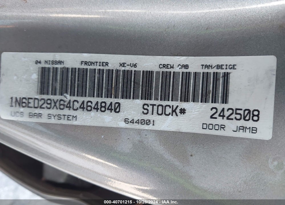 2004 NISSAN FRONTIER XE-V6 VIN: 1N6ED29X64C464840