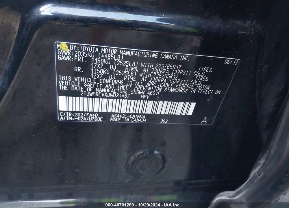 2013 TOYOTA RAV4 XLE VIN: 2T3WFREVXDW031467