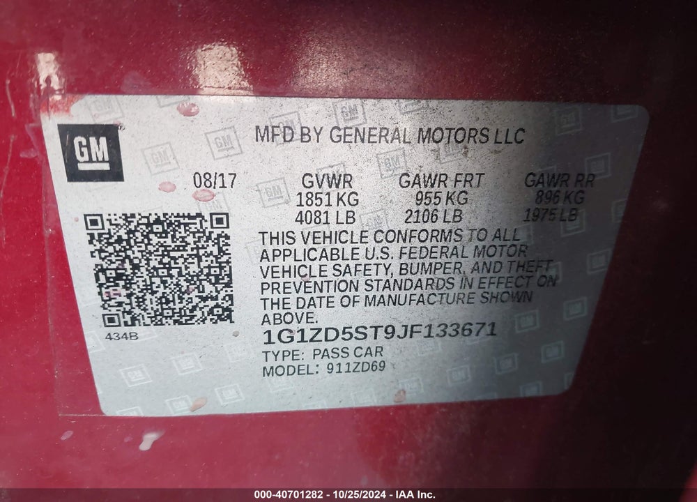2018 CHEVROLET MALIBU LT VIN: 1G1ZD5ST9JF133671