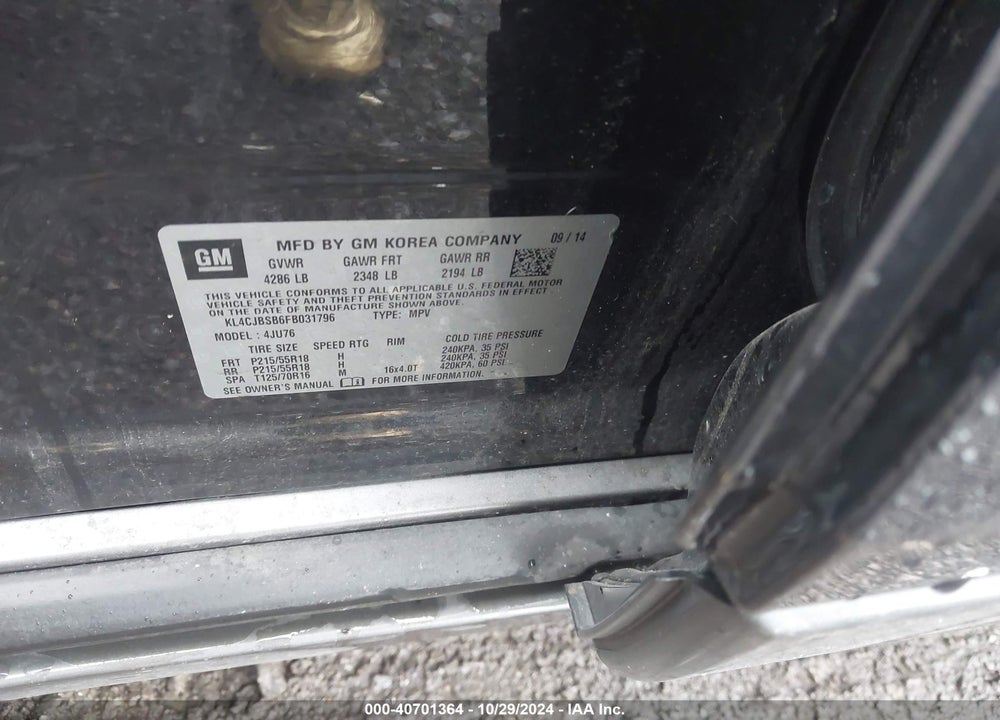 2015 BUICK ENCORE CONVENIENCE VIN: KL4CJBSB6FB031796