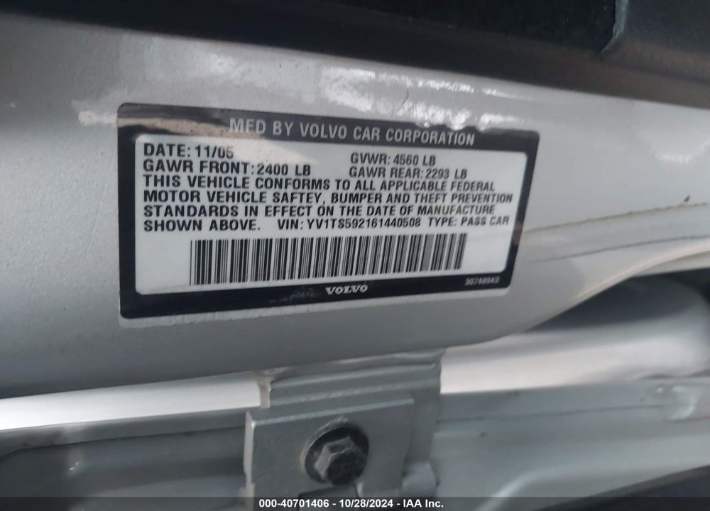 2006 VOLVO S80 2.5T VIN: YV1TS592161440508