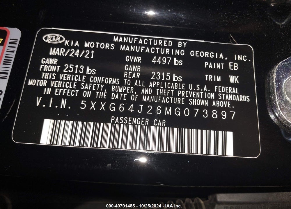 2021 KIA K5 GT LINE VIN: 5XXG64J26MG073897