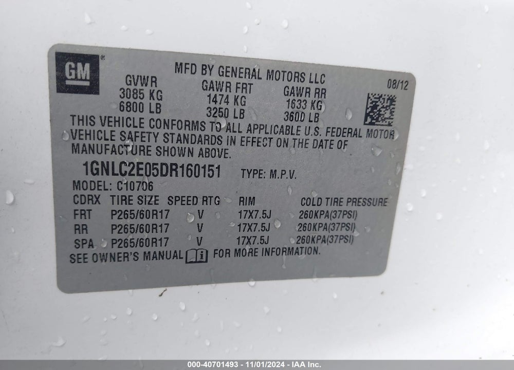 2013 CHEVROLET TAHOE COMMERCIAL FLEET VIN: 1GNLC2E05DR160151