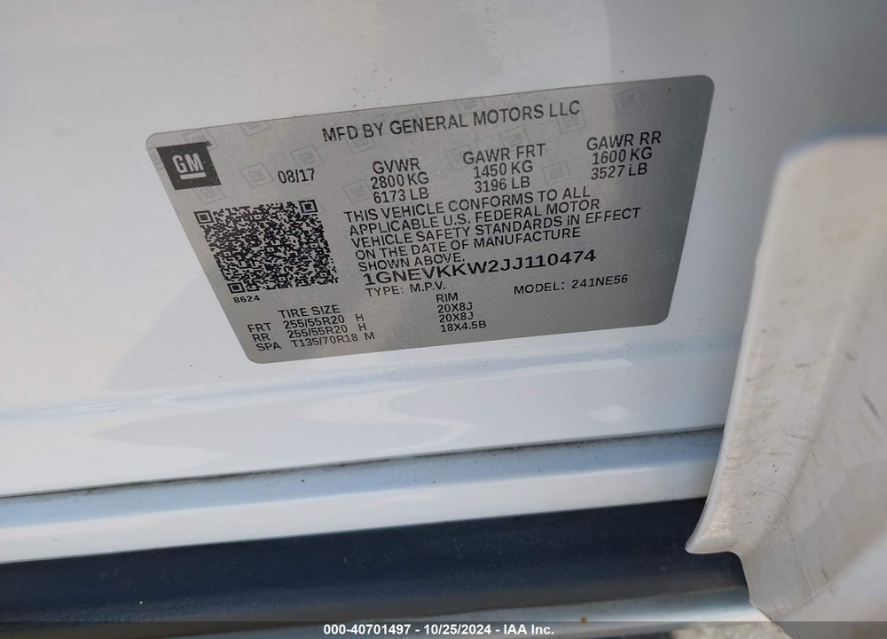 2018 CHEVROLET TRAVERSE HIGH COUNTRY VIN: 1GNEVKKW2JJ110474