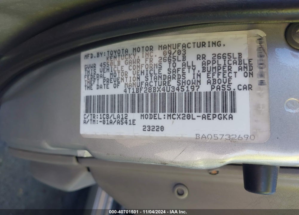 2004 TOYOTA AVALON XLS VIN: 4T1BF28BX4U345197