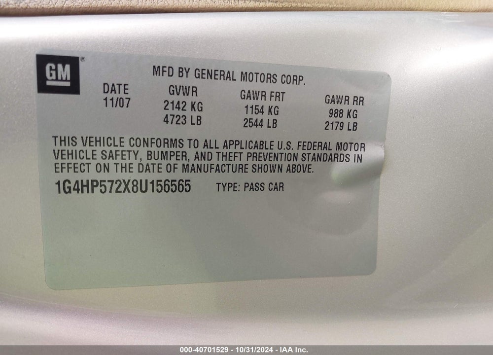 2008 BUICK LUCERNE CX VIN: 1G4HP572X8U156565