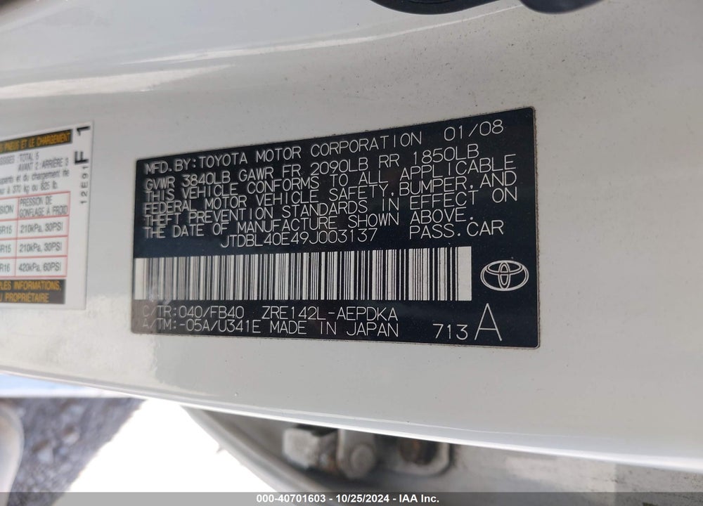 2009 TOYOTA COROLLA VIN: JTDBL40E49J003137