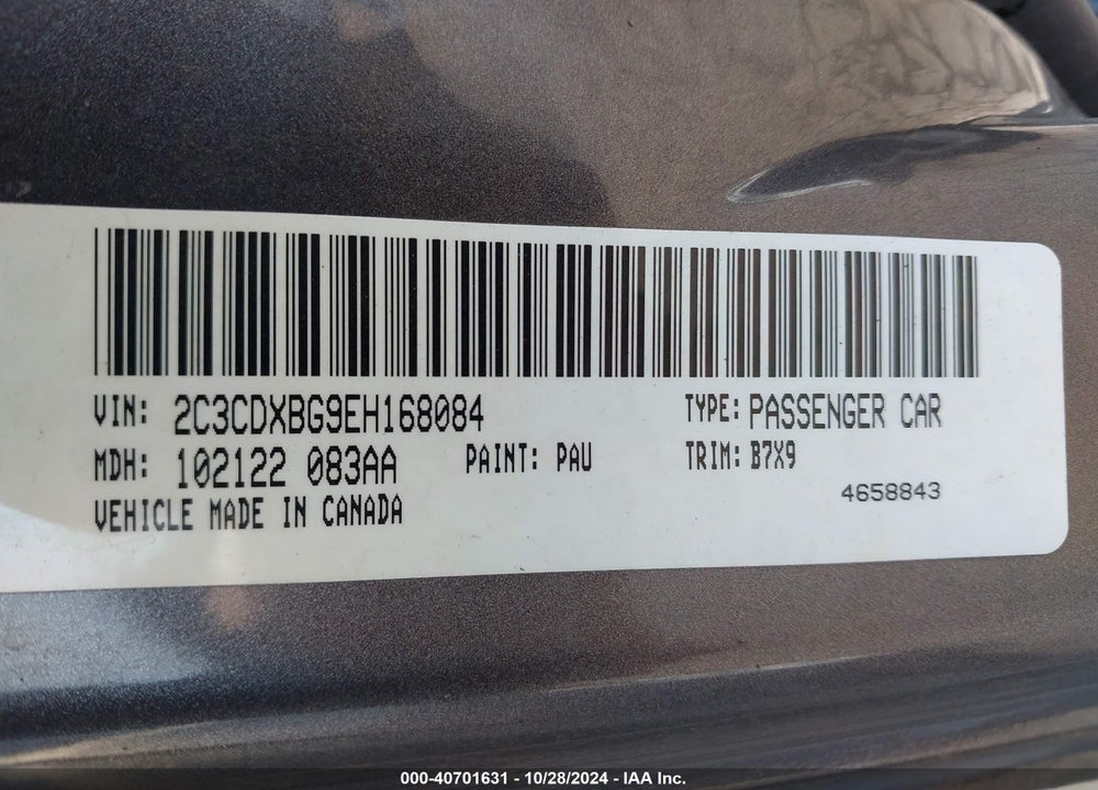 2014 DODGE CHARGER SE VIN: 2C3CDXBG9EH168084