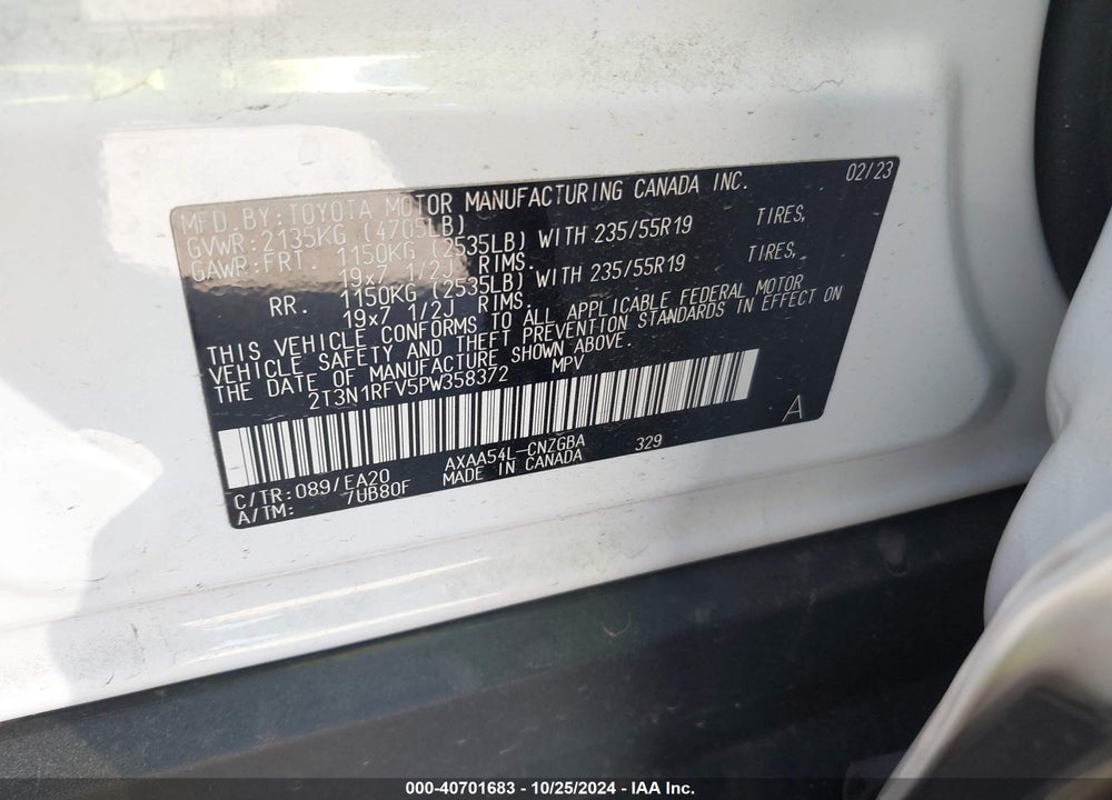 2023 TOYOTA RAV4 LIMITED VIN: 2T3N1RFV5PW358372