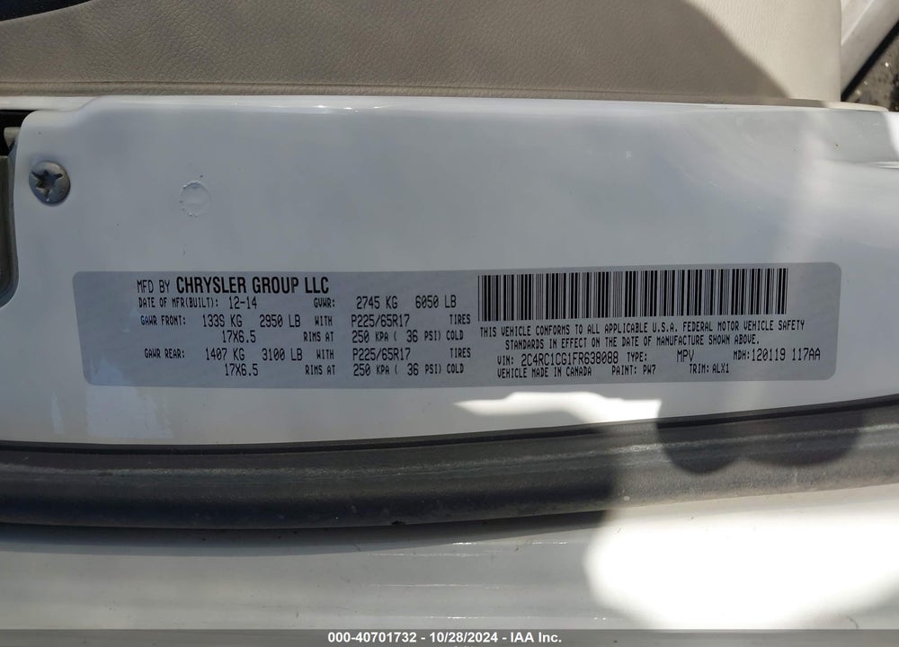2015 CHRYSLER TOWN & COUNTRY TOURING-L VIN: 2C4RC1CG1FR638088