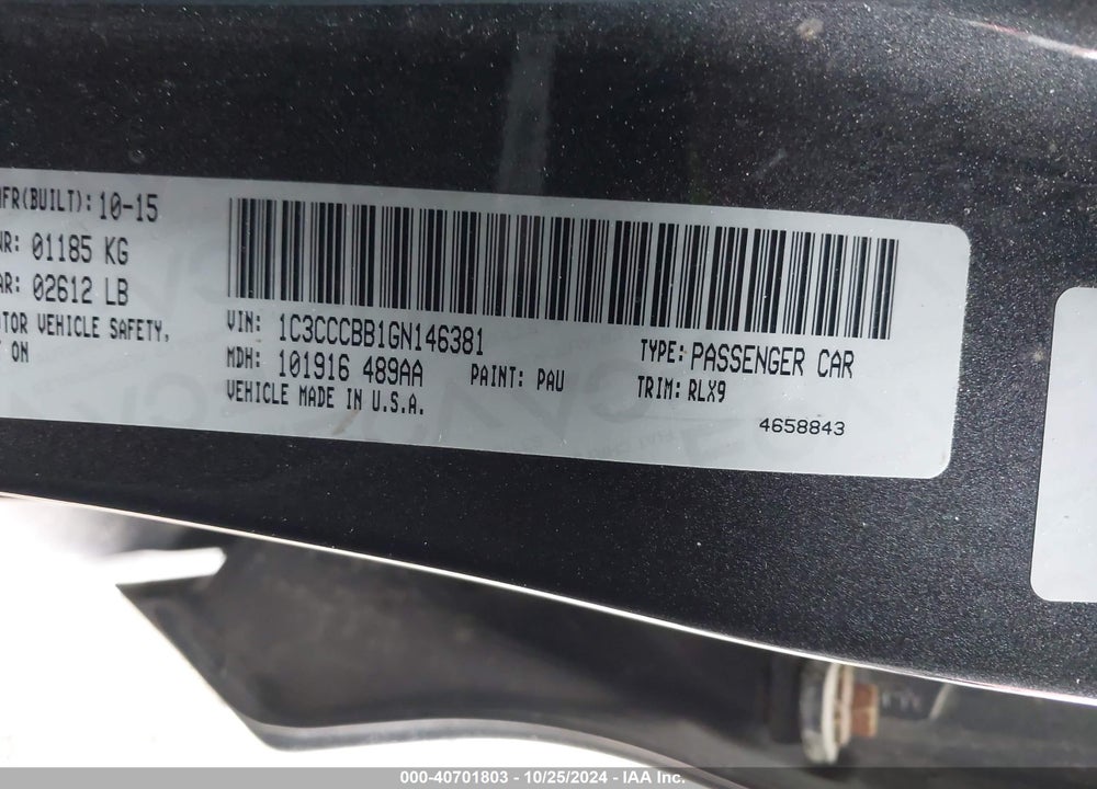 2016 CHRYSLER 200 S VIN: 1C3CCCBB1GN146381