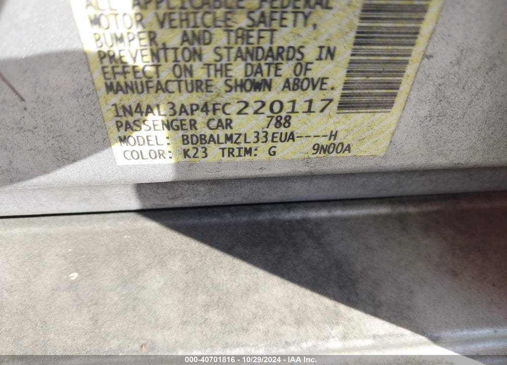 2015 NISSAN ALTIMA 2.5 SV VIN: 1N4AL3AP4FC220117