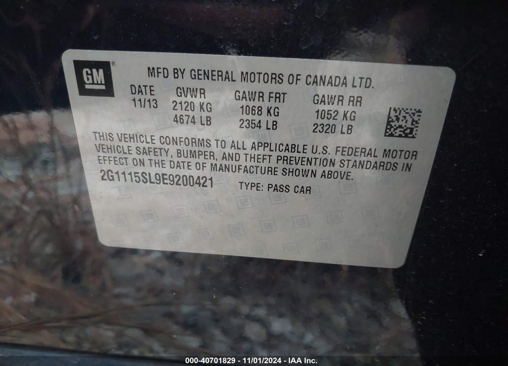 2014 CHEVROLET IMPALA 1LT VIN: 2G1115SL9E9200421