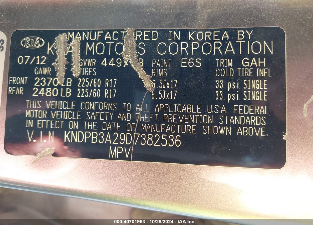 2013 KIA SPORTAGE LX VIN: KNDPB3A29D7382536
