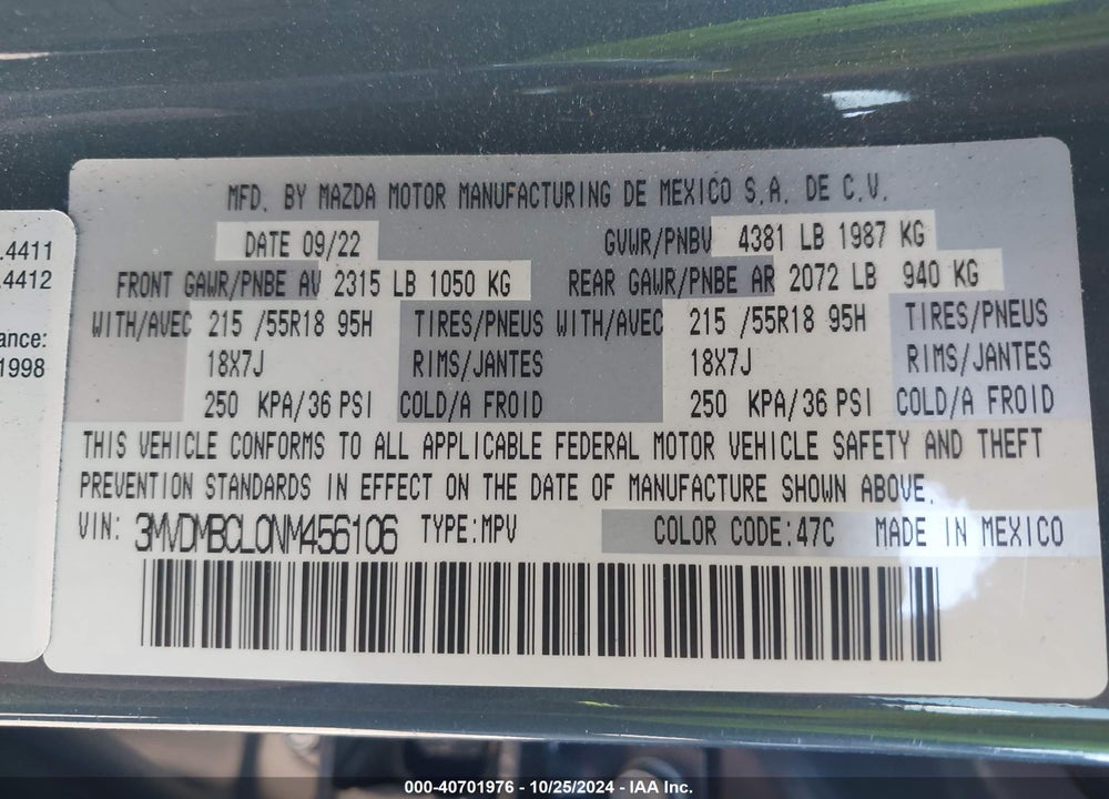 2022 MAZDA CX-30 CARBON EDITION VIN: 3MVDMBCL0NM456106