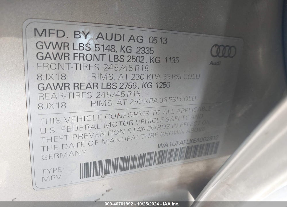 2014 AUDI ALLROAD 2.0T PREMIUM VIN: WA1UFAFLXEA002812