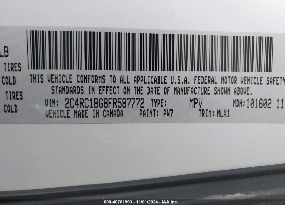 2015 CHRYSLER TOWN & COUNTRY TOURING VIN: 2C4RC1BG8FR587772