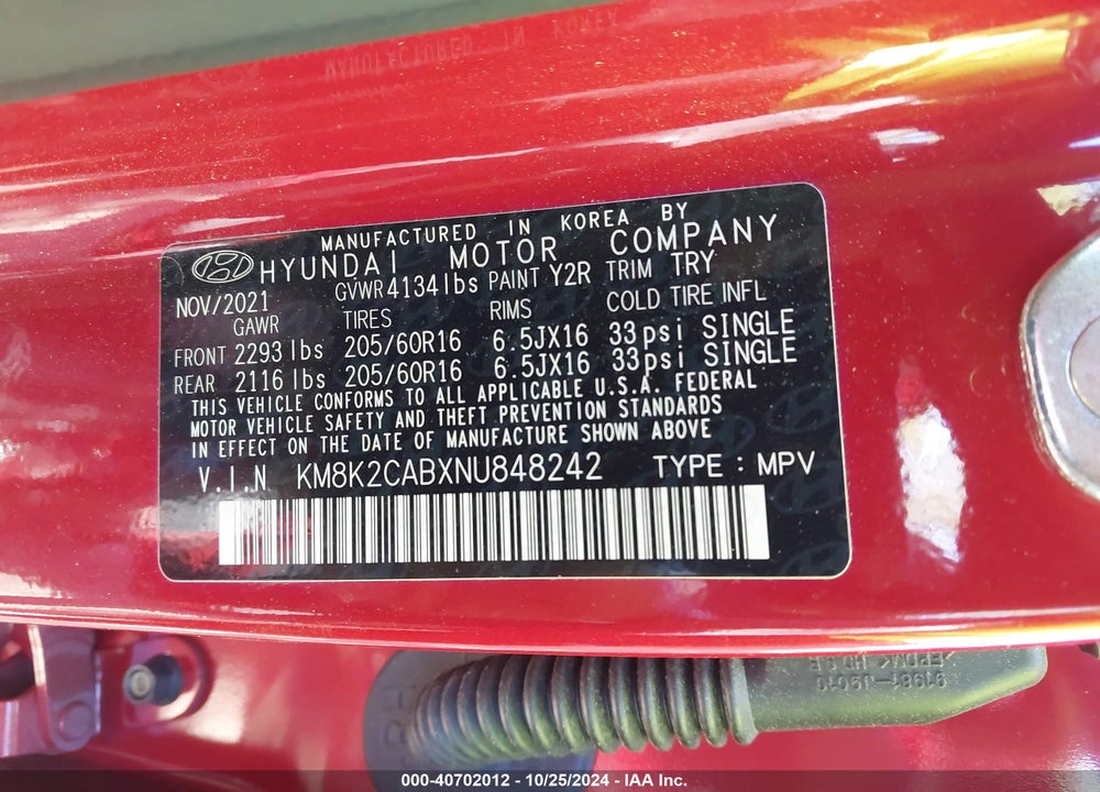 2022 HYUNDAI KONA SE VIN: KM8K2CABXNU848242