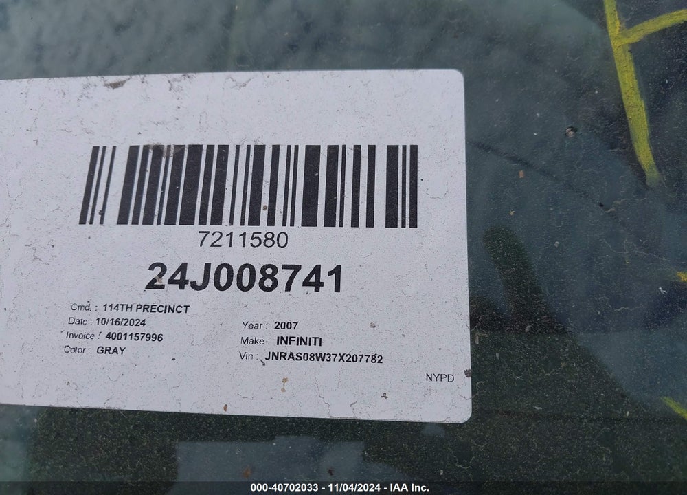 2007 INFINITI FX35 VIN: JNRAS08W37X207782