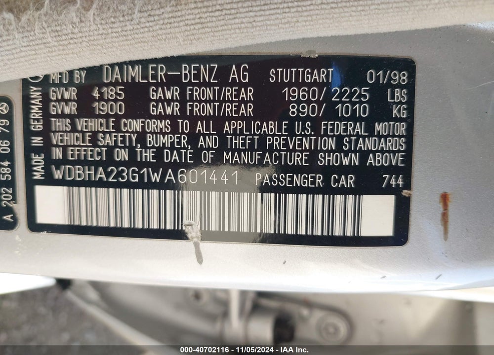 1998 MERCEDES-BENZ C 230 VIN: WDBHA23G1WA601441