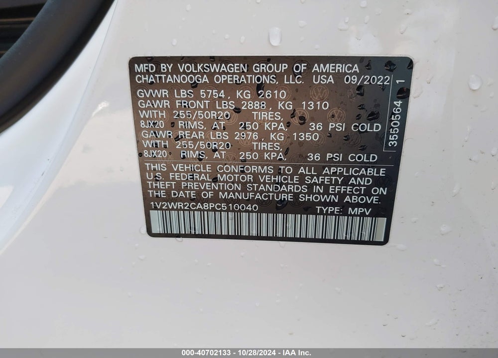 2023 VOLKSWAGEN ATLAS 3.6L V6 SE W/TECHNOLOGY VIN: 1V2WR2CA8PC510040