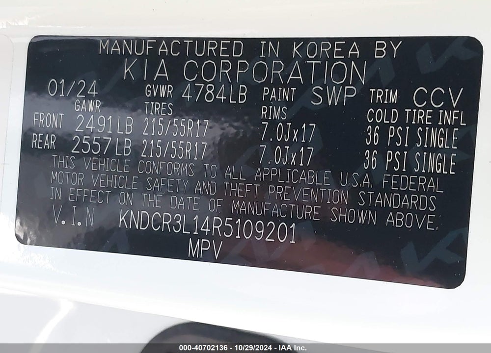 2024 KIA NIRO EV WIND VIN: KNDCR3L14R5109201