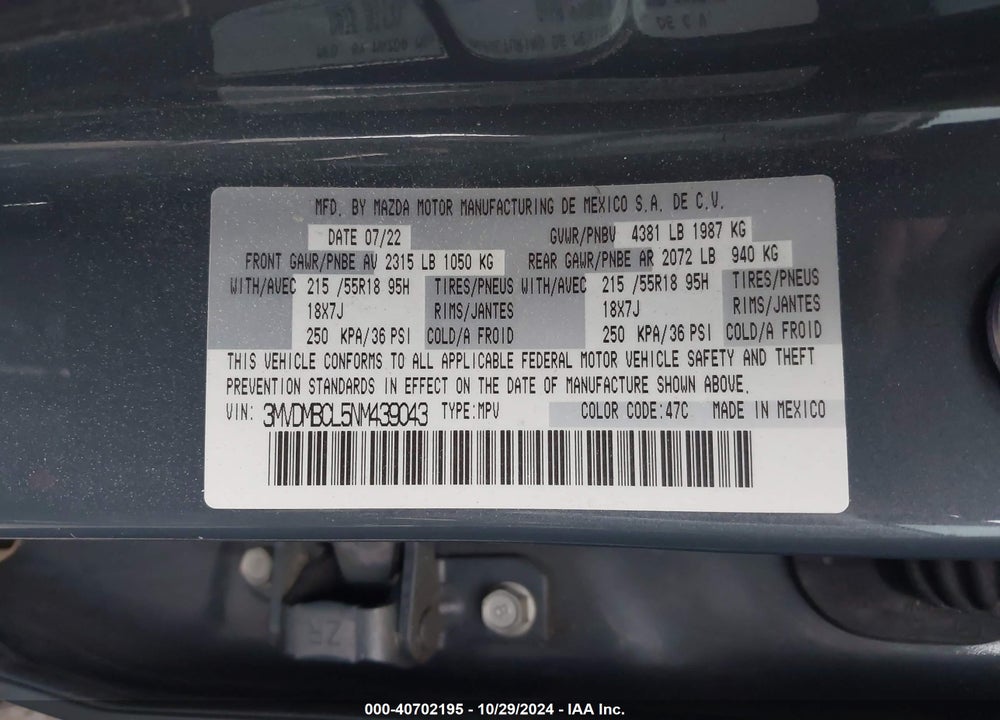 2022 MAZDA CX-30 CARBON EDITION VIN: 3MVDMBCL5NM439043