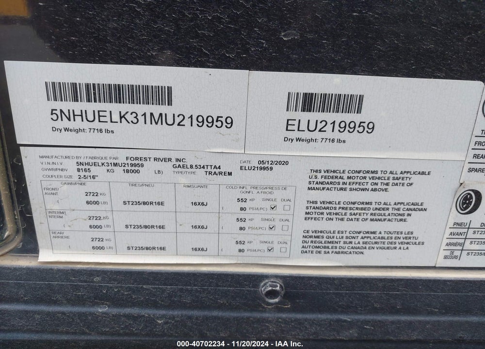 2021 CARGO MATE UT VIN: 5NHUELK31MU219959