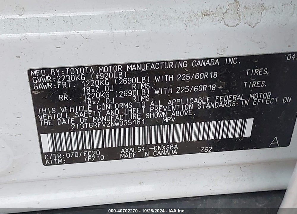 2022 TOYOTA RAV4 HYBRID SE VIN: 2T3T6RFV2NW035161
