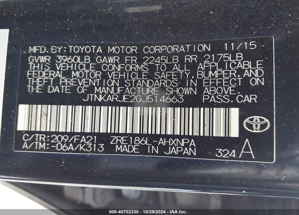 2016 SCION IM VIN: JTNKARJE2GJ514663