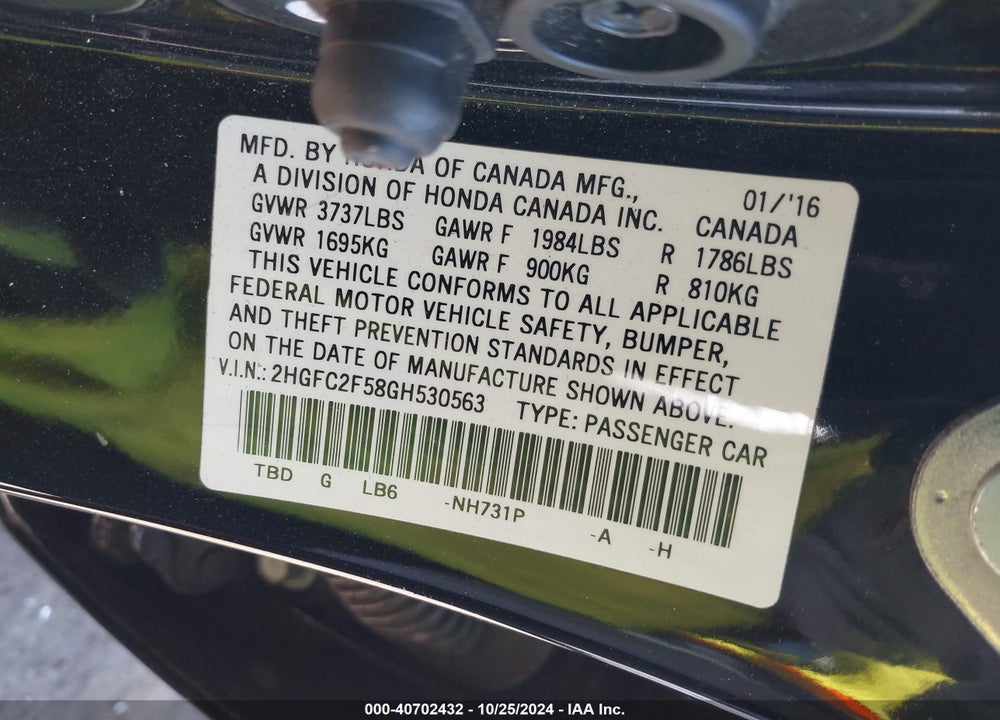 2016 HONDA CIVIC LX VIN: 2HGFC2F58GH530563