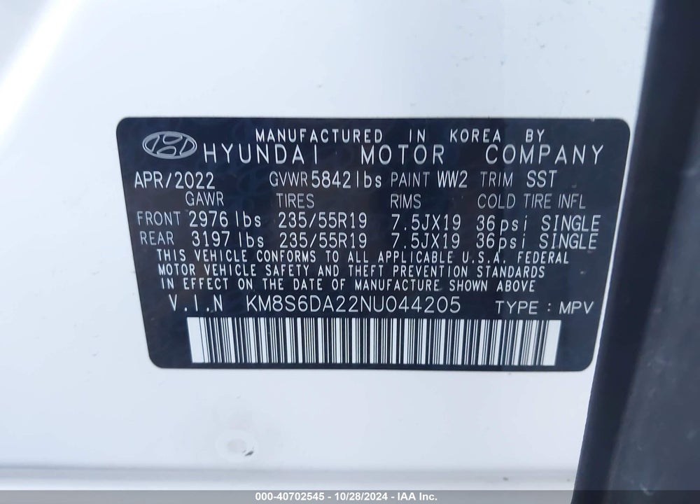 2022 HYUNDAI SANTA FE PLUG-IN HYBRID SEL CONVENIENCE VIN: KM8S6DA22NU044205