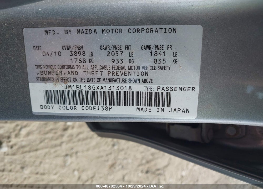 2010 MAZDA 3 I SPORT VIN: JM1BL1SGXA1313018